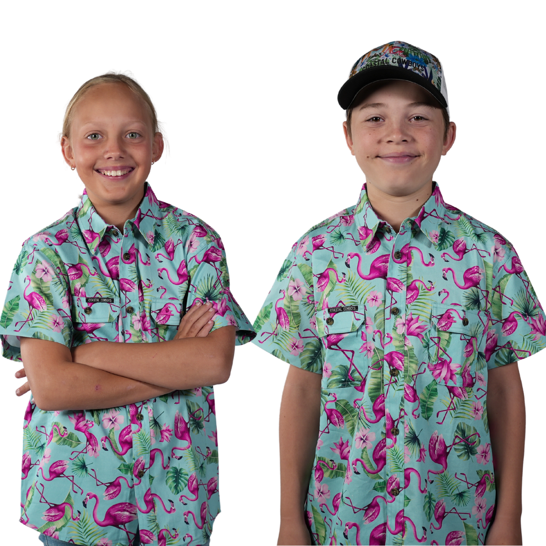 Kids Flamingo Workshirt | Short Sleeve Workshirt | Coastal Cowboys