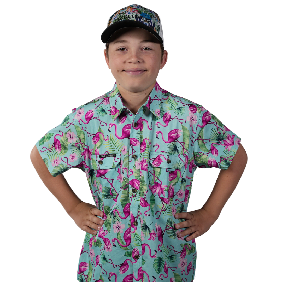 Kids Flamingo Workshirt | Short Sleeve Workshirt | Coastal Cowboys